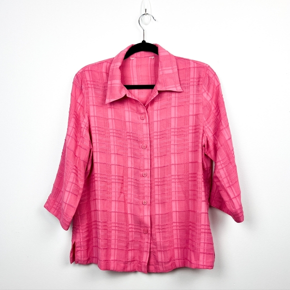 Pink Button-Up Textured Blouse - Picture 1 of 8